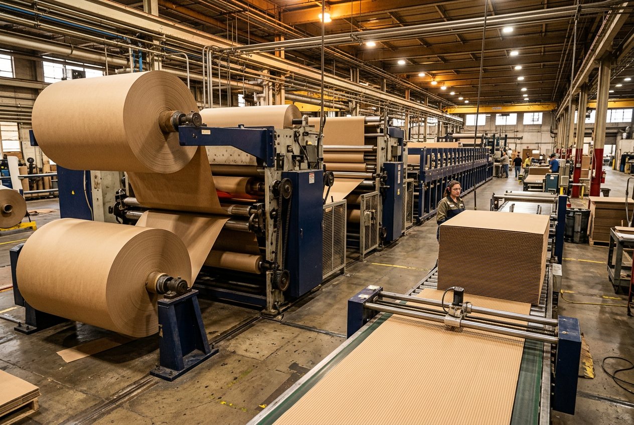 Corrugation line producing kraft board sheets