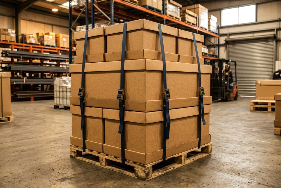 Heavy-duty export cartons on pallets in warehouse
